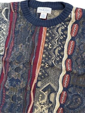 Vintage Murano Sweater Mens XL Geometric Abstract Coogi Style Chunky Knit 90s